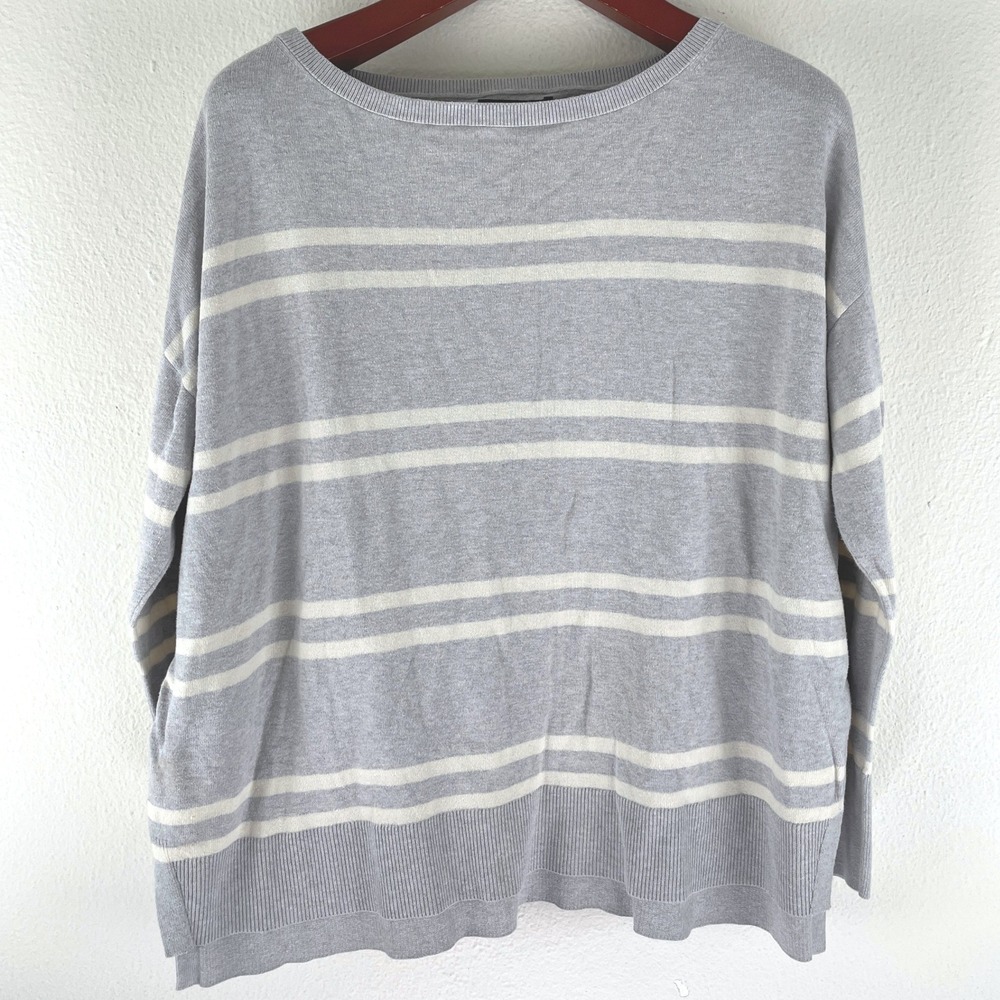 Banana Republic Forever Sweater Womens XL Gray White Striped Nautical Preppy